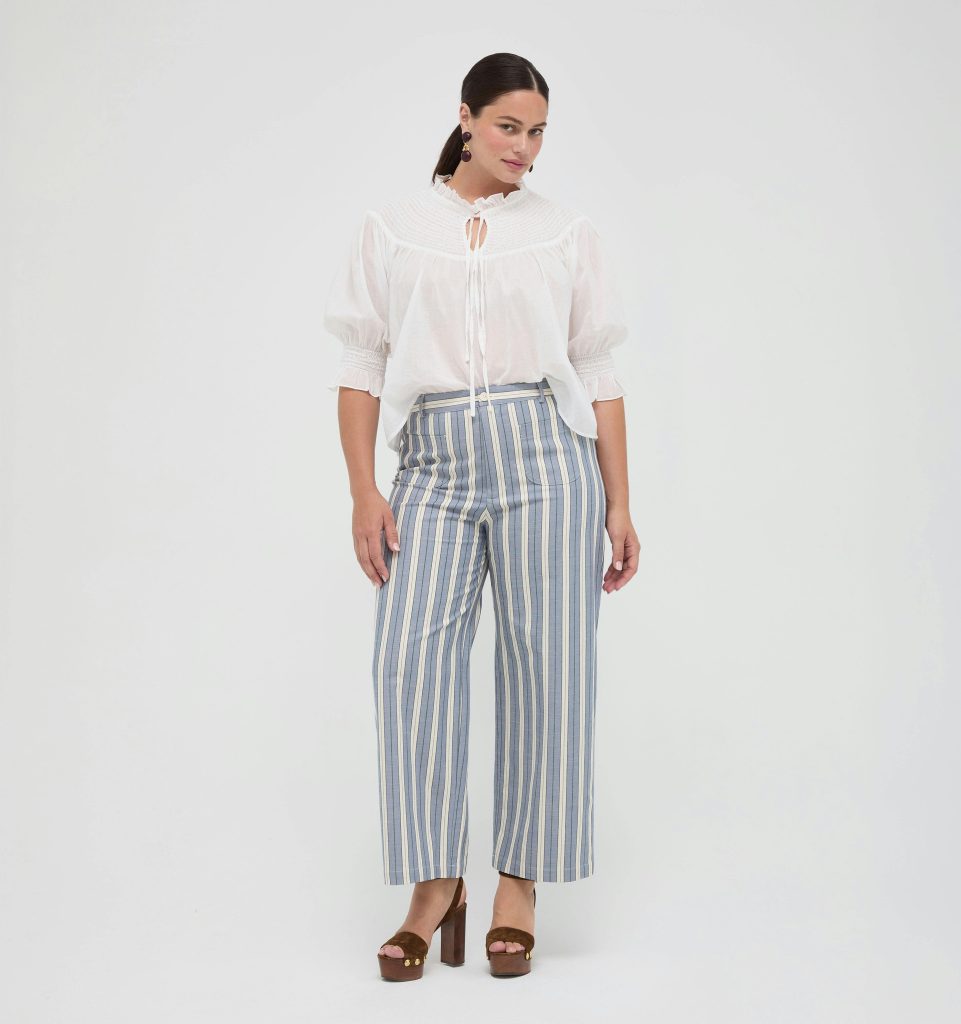The Mindy Pant - Coln Ticking Stripe Dusty Blue
