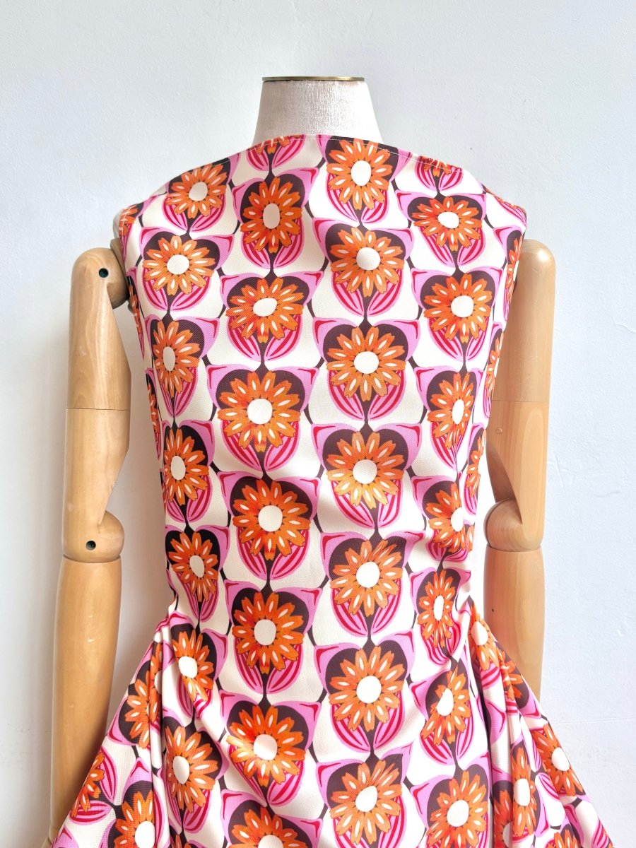 Zero-Waste Dress in Orange Blossom and Pink Iris Pattern - Image 3