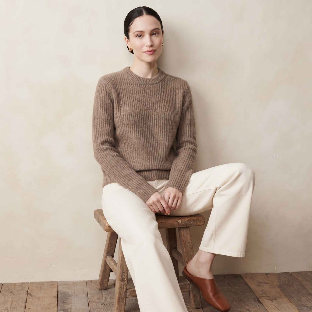Women's Undyed Cashmere Sweater - Ella Ribbed