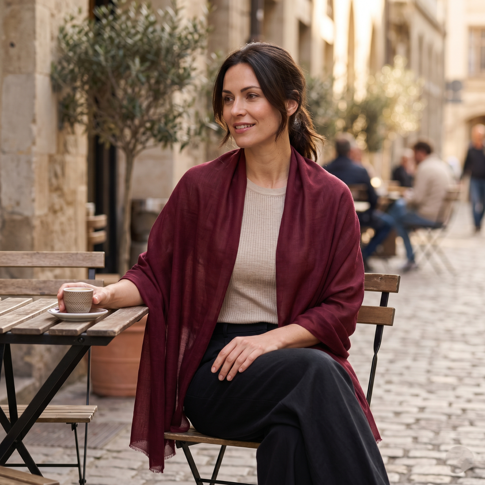 Cashmere Pashmina Shawl - Heritage Red & Mulberry - Image 9