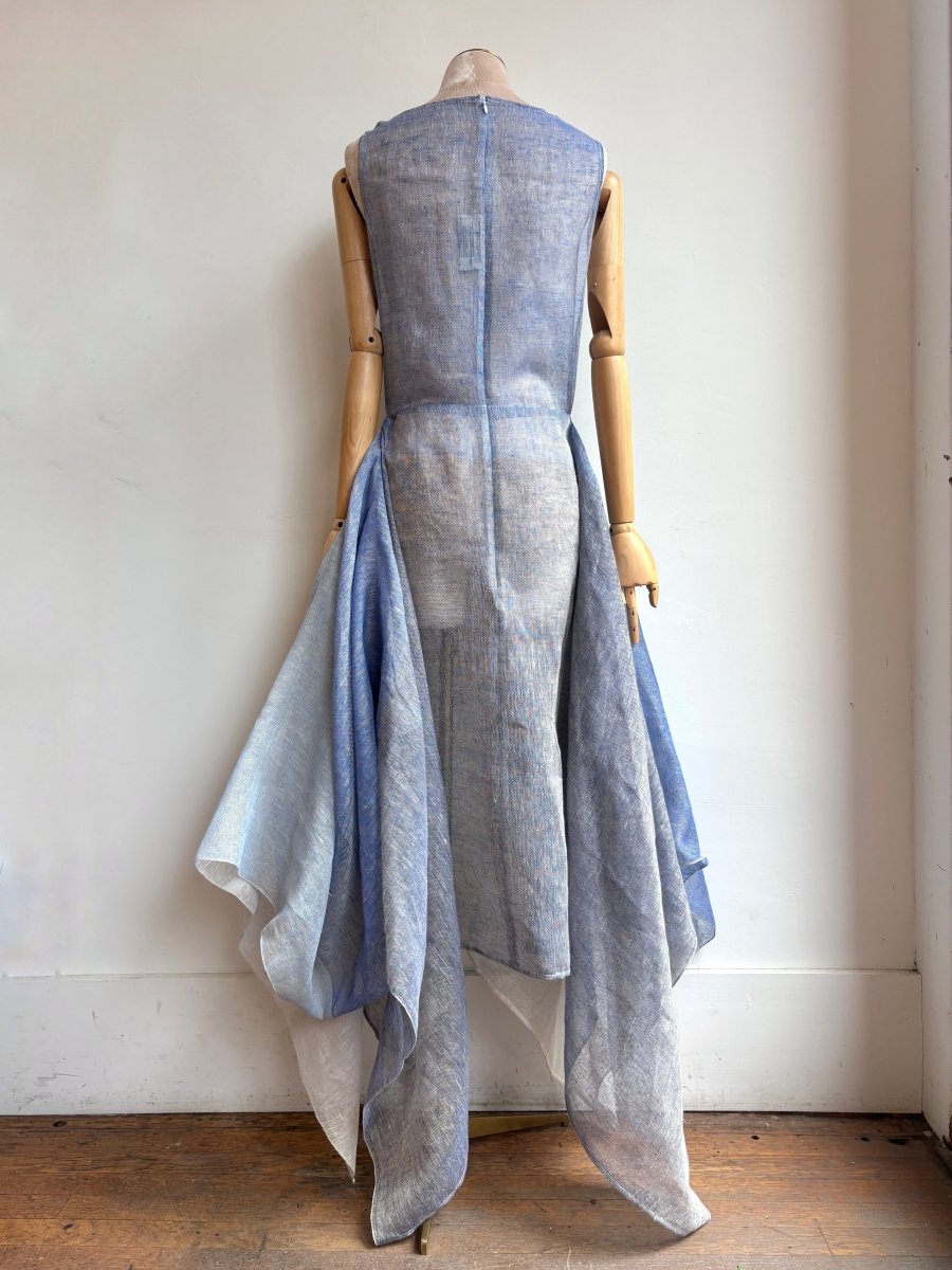 Sheer Zero-Waste Dress in Linen Ombr?? Shades of Blue - Image 4