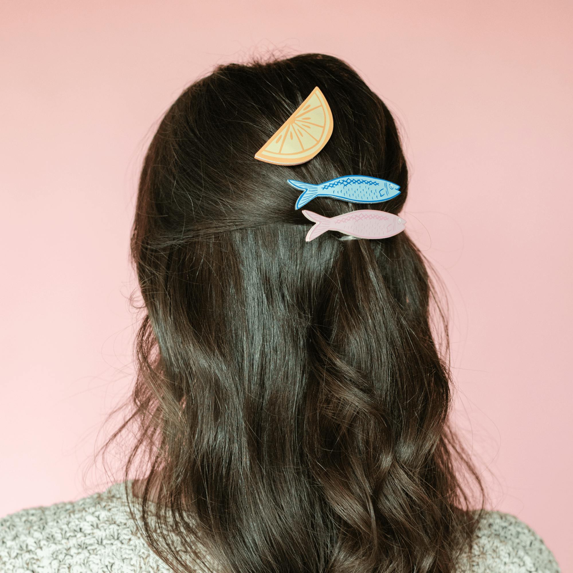 Lemon and Sardines Vegan Leather Hair Clip Set - Image 7