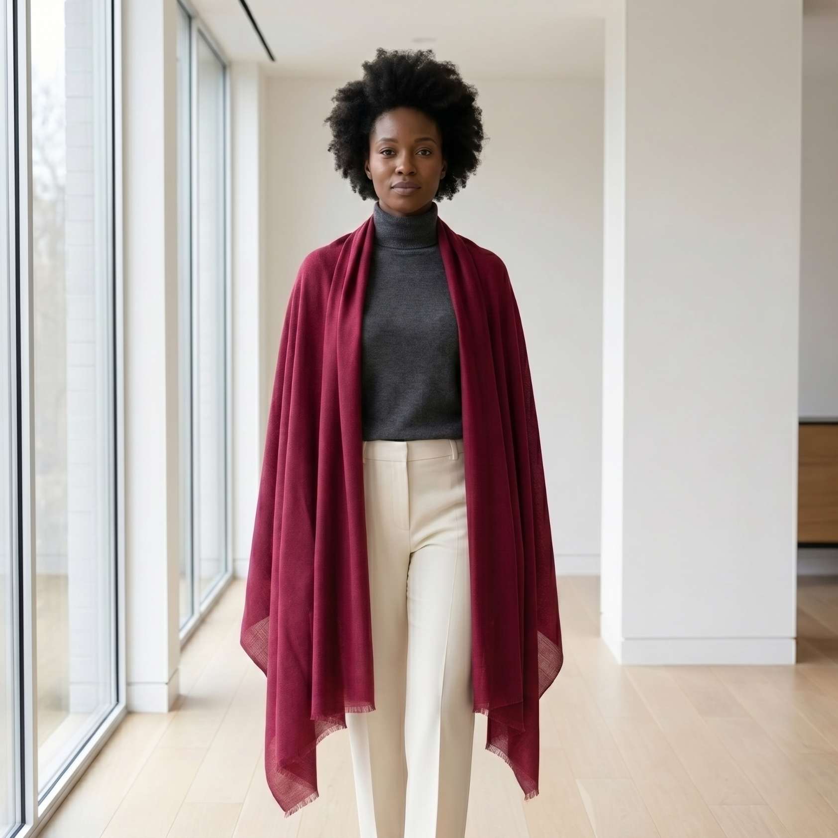 Cashmere Pashmina Shawl - Heritage Red & Mulberry - Image 3