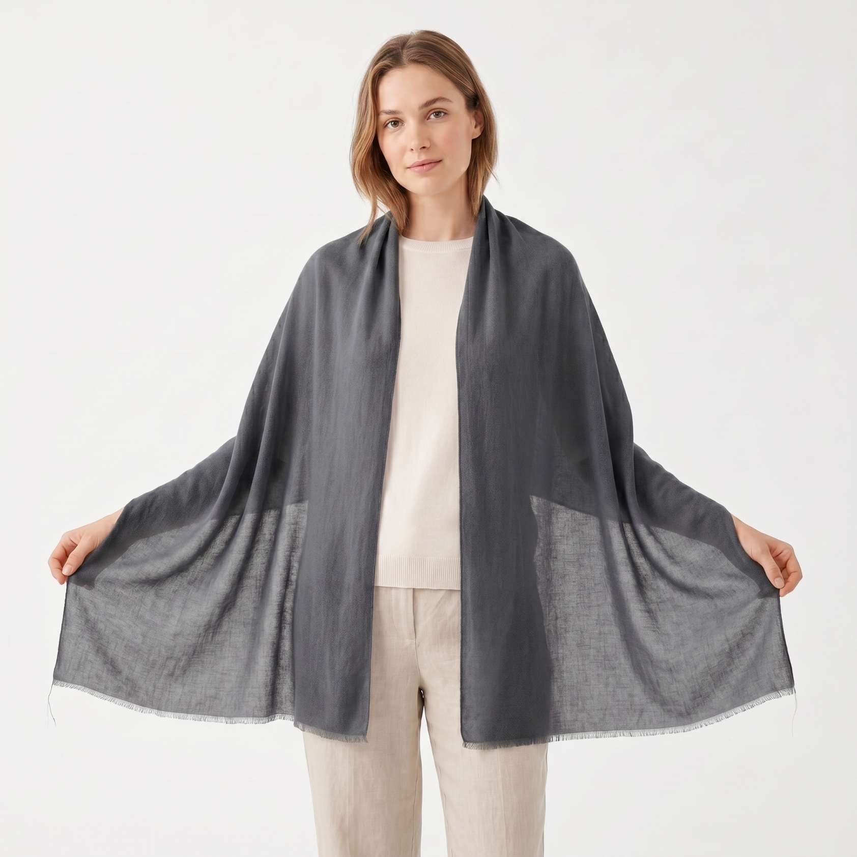 Cashmere Pashmina Shawl - Mist & Twilight Grey - Image 8