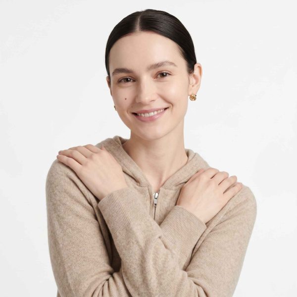 Women's Undyed Cashmere Zip Hoodie - Natural Melange - Image 17
