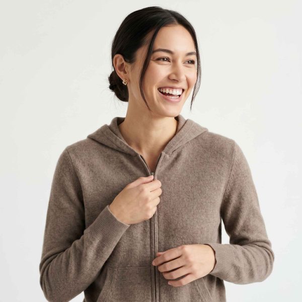 Women's Undyed Cashmere Zip Hoodie - Natural Melange - Image 22