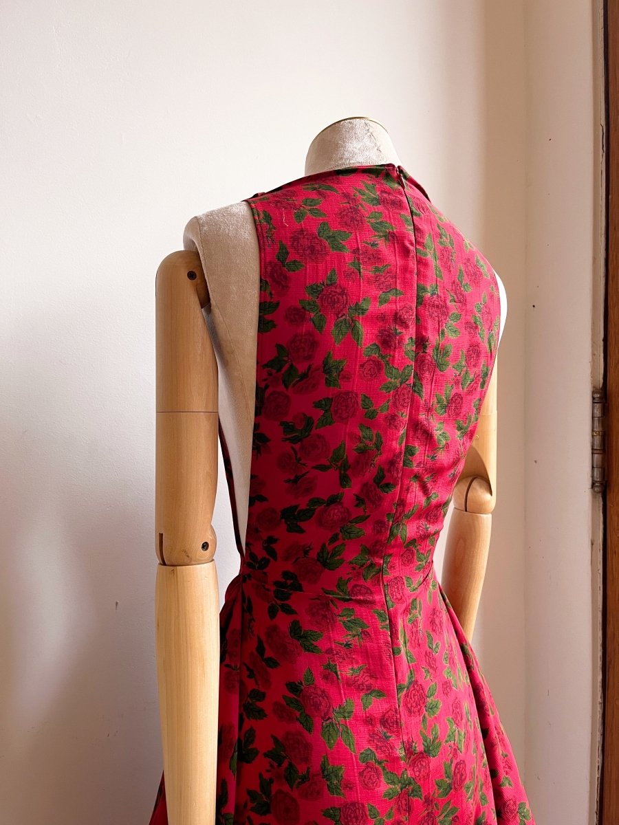 Zero Waste Ruffle Dress in Red Rose Floral Print - Image 4