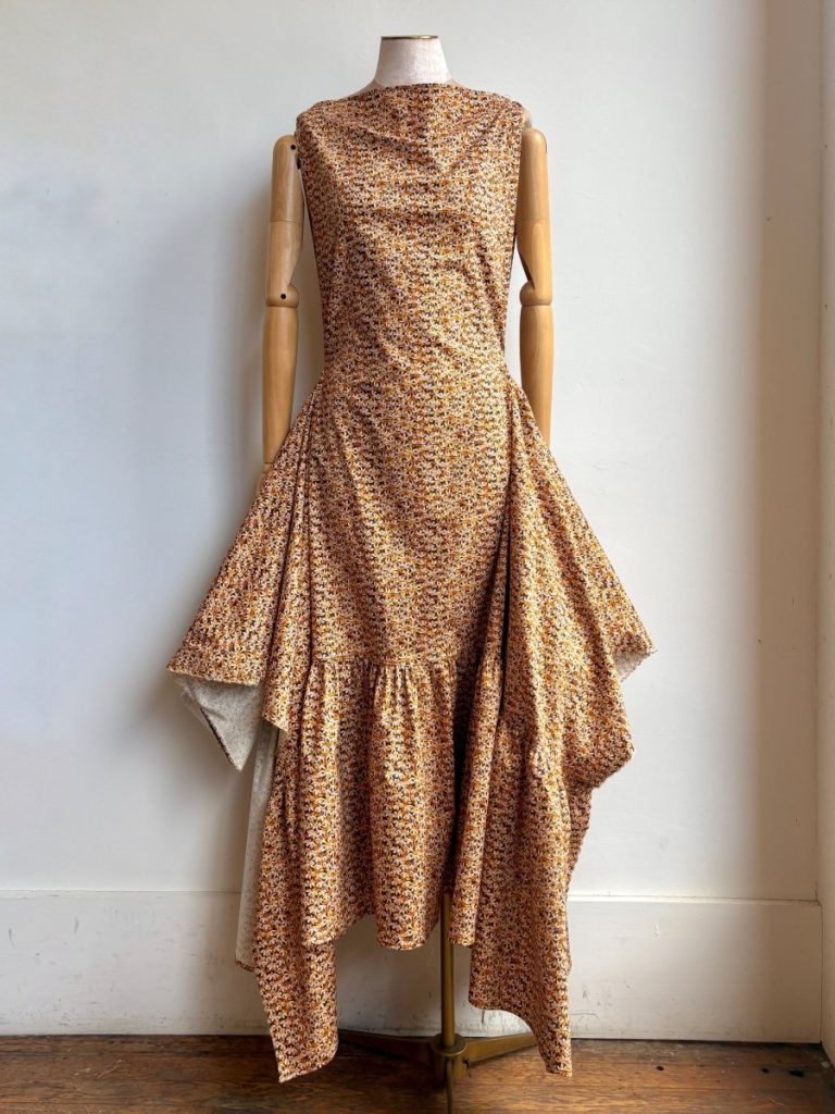 Ocher and Umber Dizzy Flower Zero-Waste Ruffle Dress