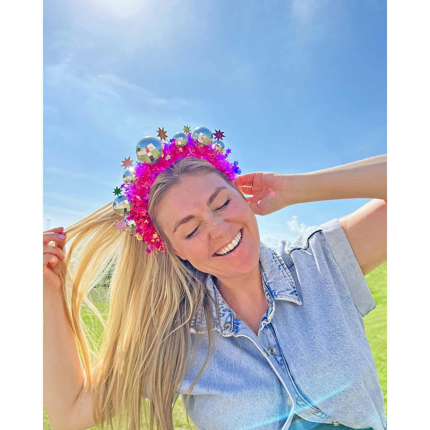 Pink Disco Ball Party Novelty Headband - Image 2