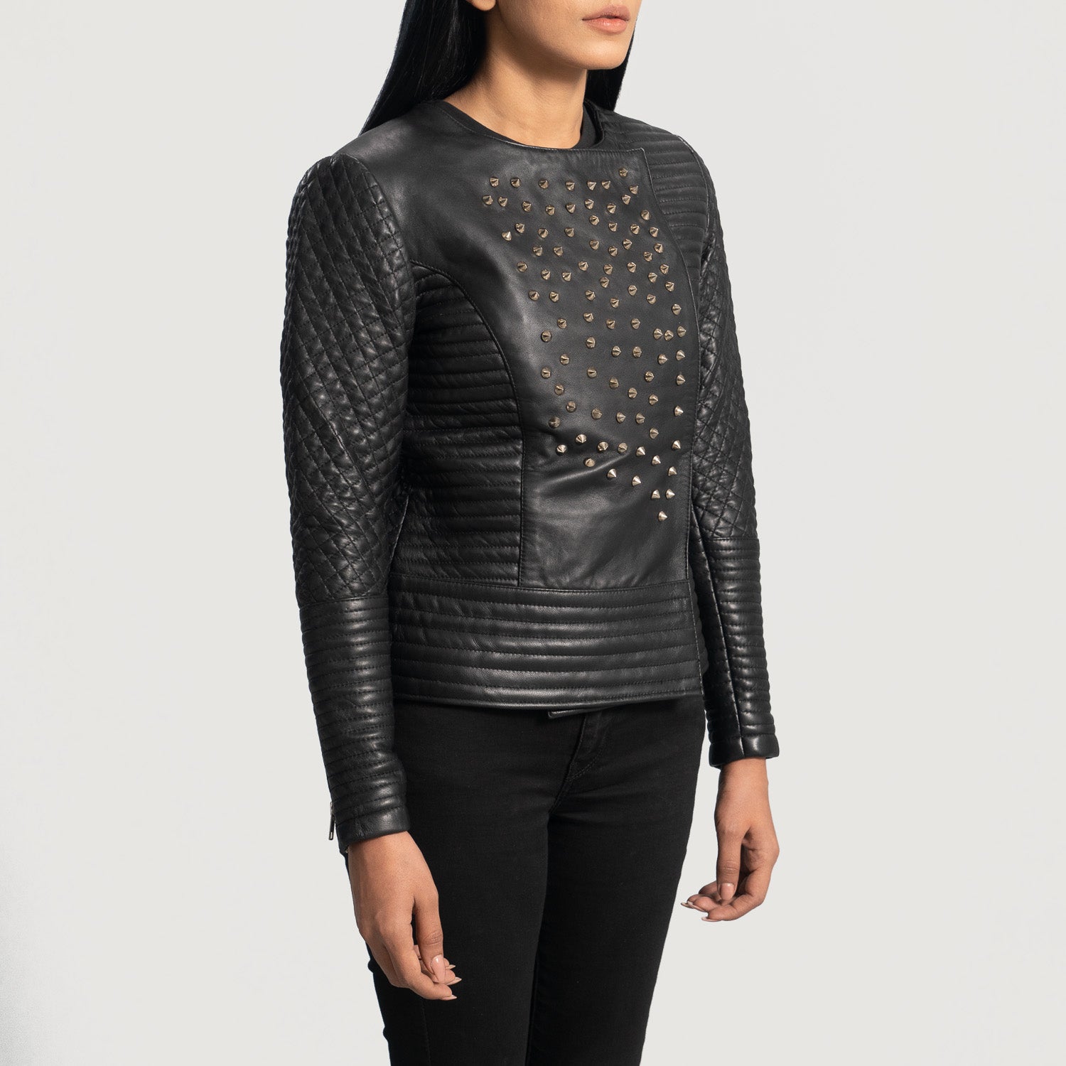 Celeste Studded Black Leather Jacket - Image 2