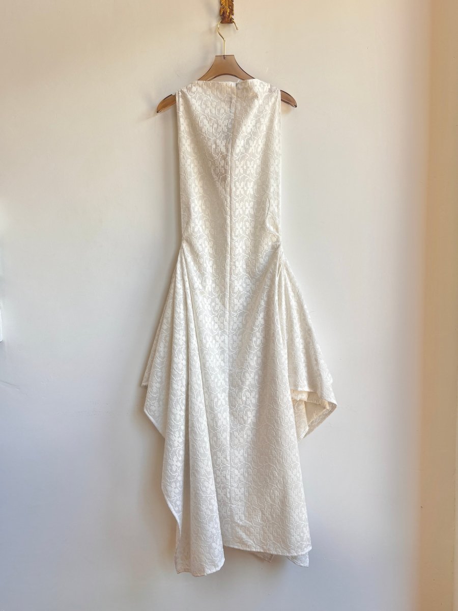 Zero-Waste Dress in White Floral Cross Stitch - Image 6