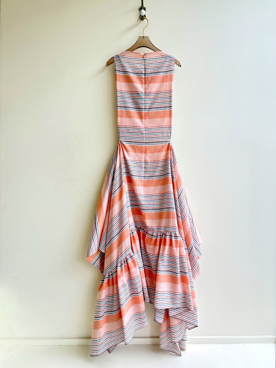 Orange Stripe Zero-Waste Ruffle Dress - Image 7