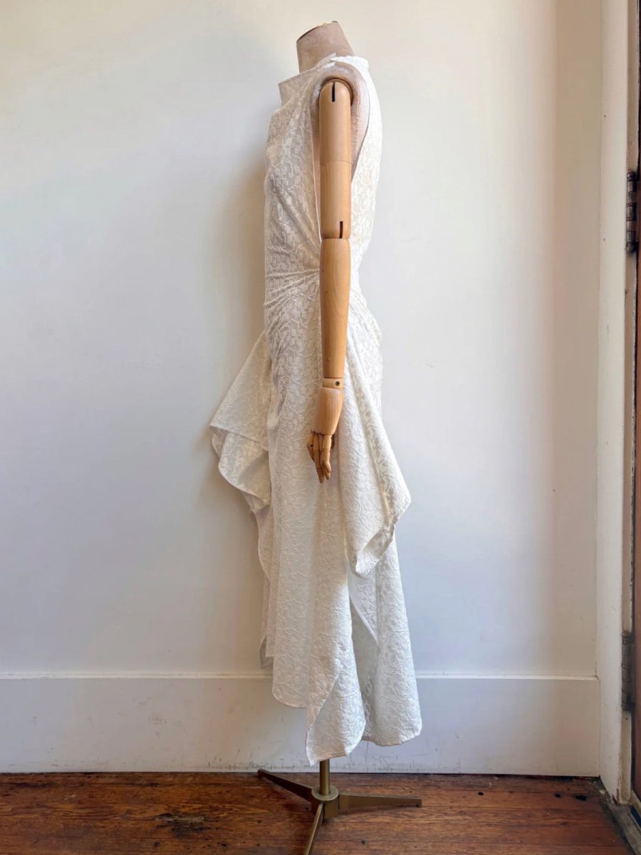 Zero-Waste Dress in White Floral Cross Stitch - Image 3
