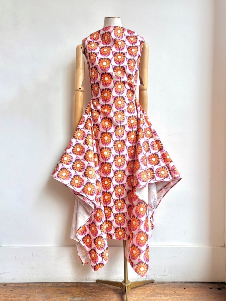 Zero-Waste Dress in Orange Blossom and Pink Iris Pattern