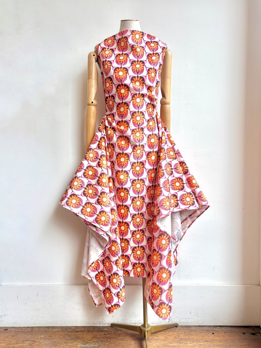 Zero-Waste Dress in Orange Blossom and Pink Iris Pattern