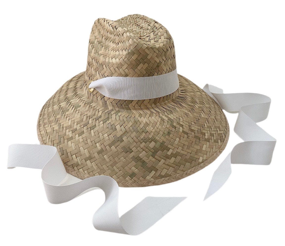 Begonia Sun Hat - Long White Grosgrain Ribbon - Image 1