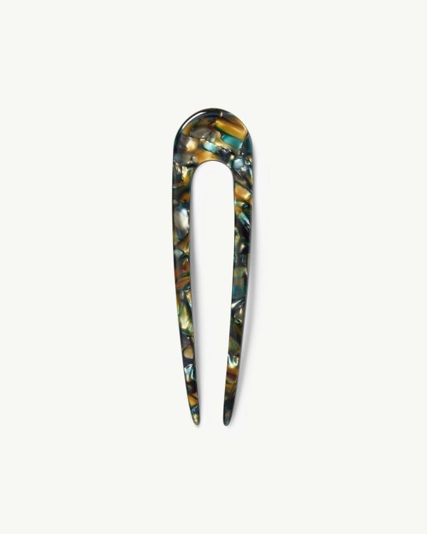 French Hair Pin in Green Tortoise - Image 3