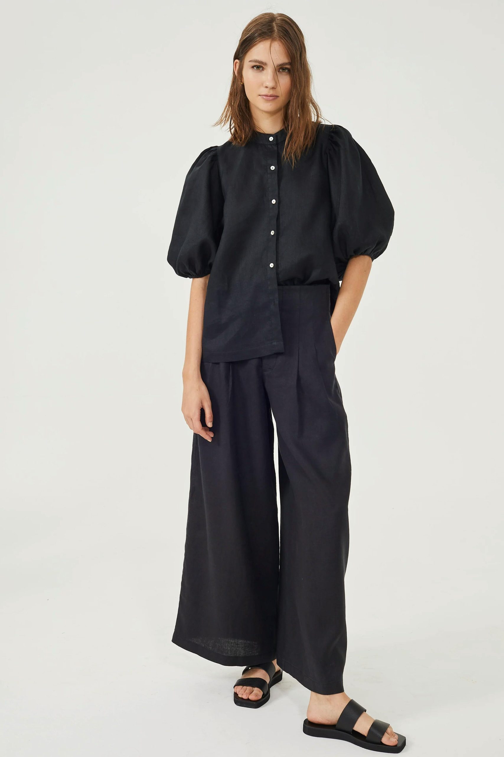 Culotte Linen Pants - Black - Image 6