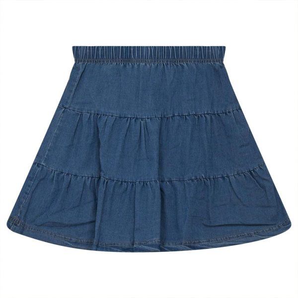 Denim Short Tiered Elastic Waist Skirt - Image 3