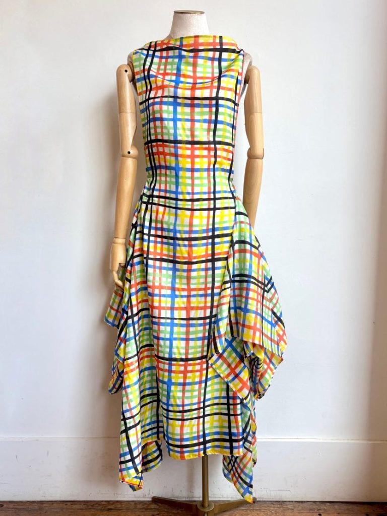 Zero-Waste Dress in Silk Black and Multi Color Plaid
