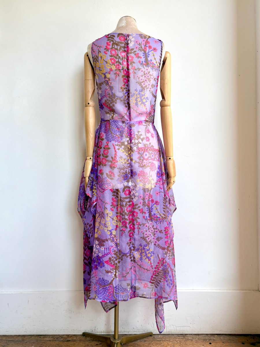 Zero-Waste Dress in Sheer Violet Garden Scene - Image 4