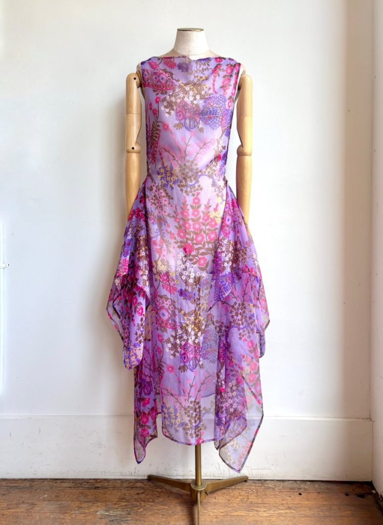Zero-Waste Dress in Sheer Violet Garden Scene