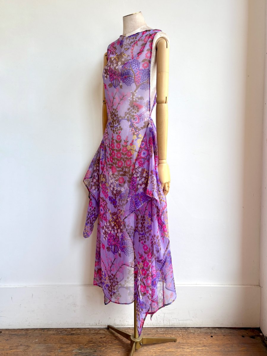 Zero-Waste Dress in Sheer Violet Garden Scene - Image 2