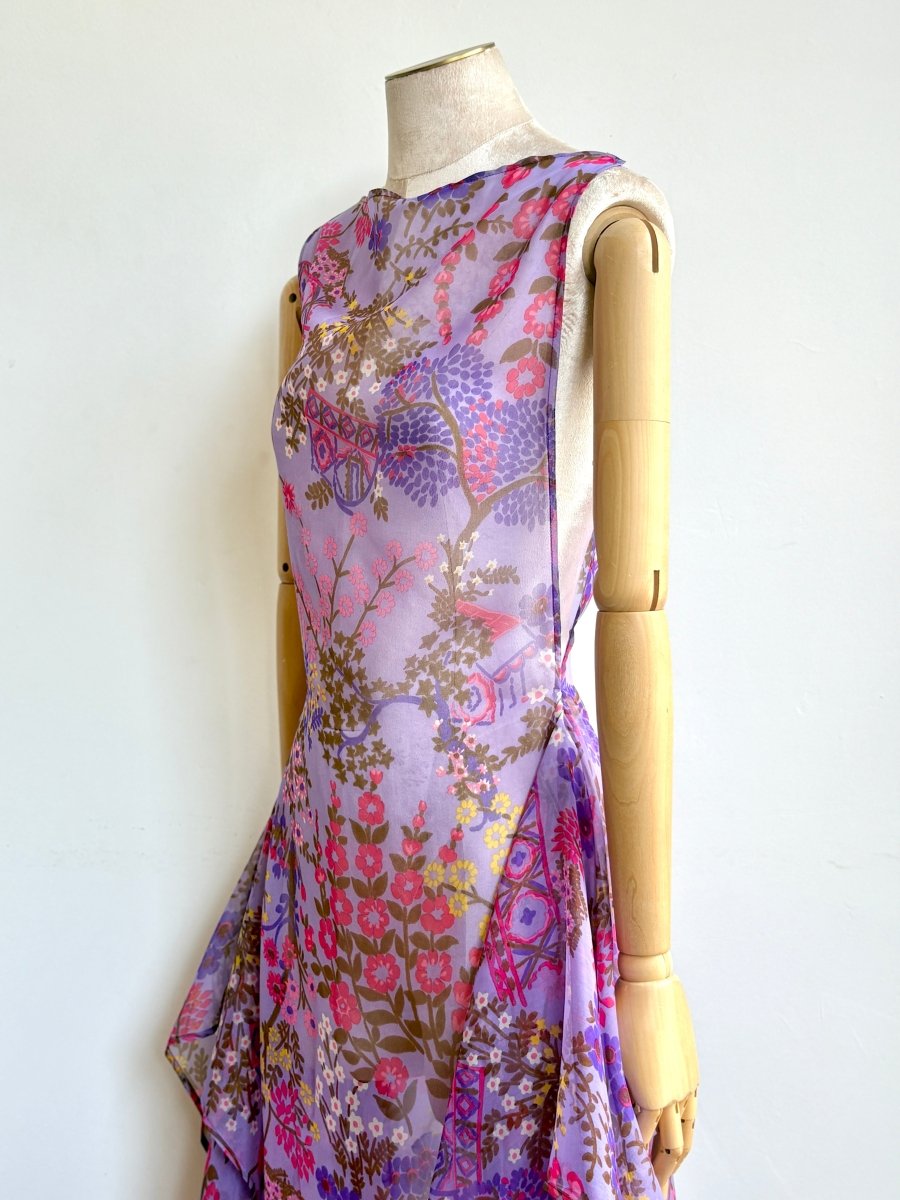 Zero-Waste Dress in Sheer Violet Garden Scene - Image 3