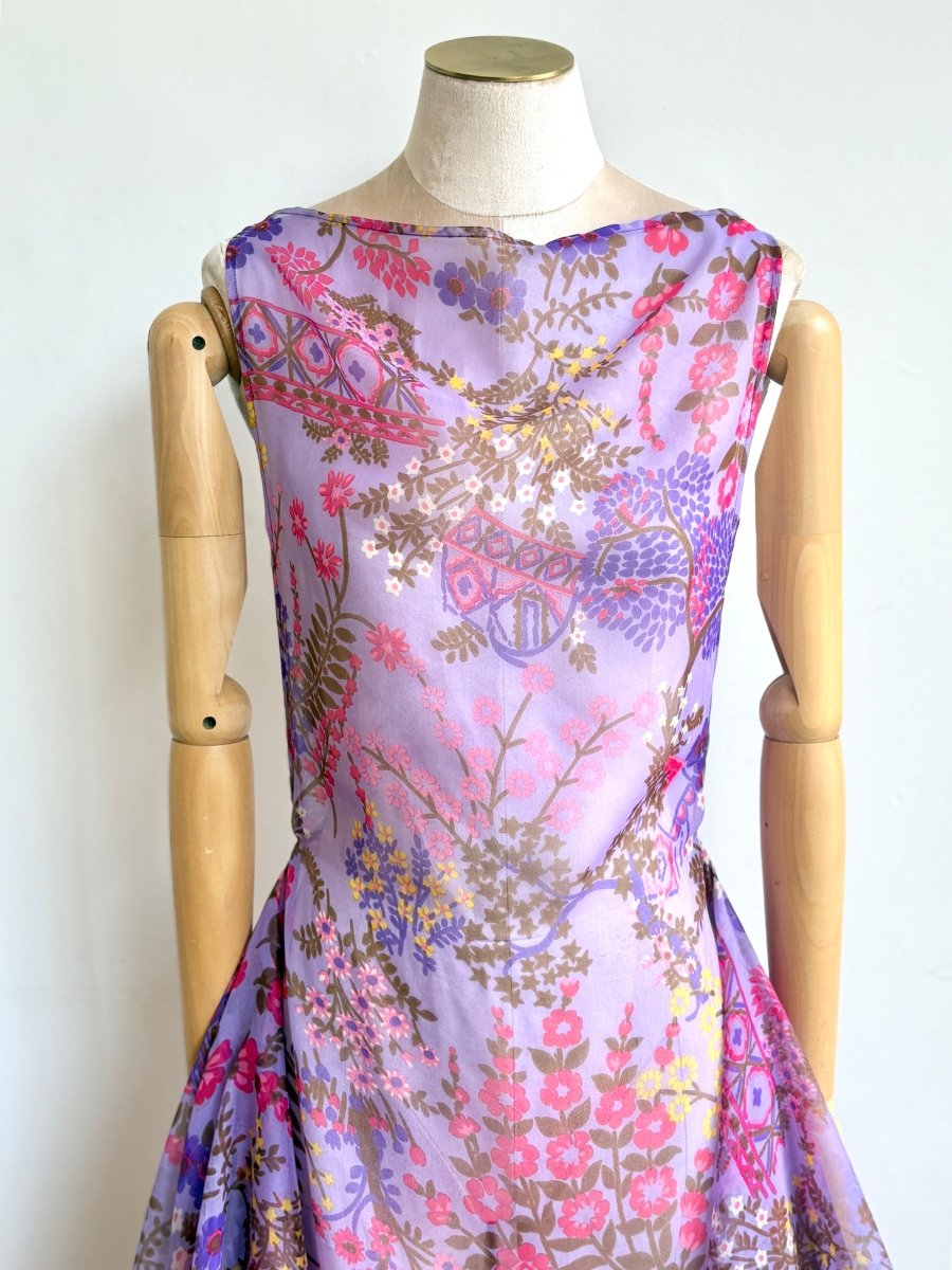 Zero-Waste Dress in Sheer Violet Garden Scene - Image 5