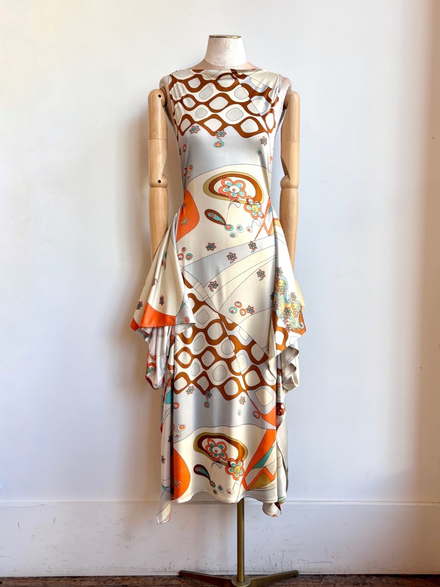 Zero-Waste Dress in Tangerine and Silver Mod Mix Pattern