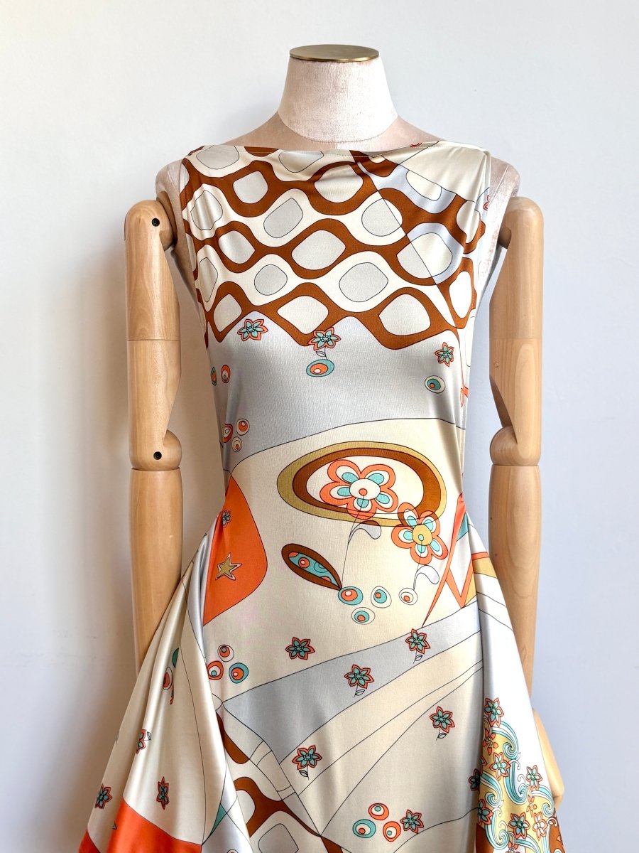 Zero-Waste Dress in Tangerine and Silver Mod Mix Pattern - Image 3