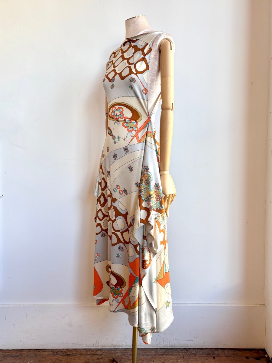 Zero-Waste Dress in Tangerine and Silver Mod Mix Pattern - Image 2