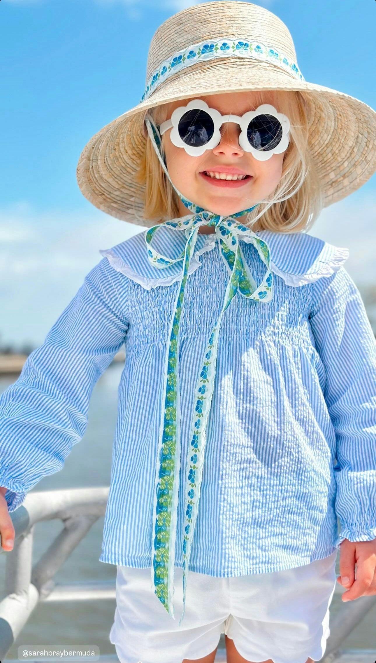 Mommy & Me Sun Hat Set - Wildflower & Palmetto - French Blue Grosgrain Ribbon - Image 9