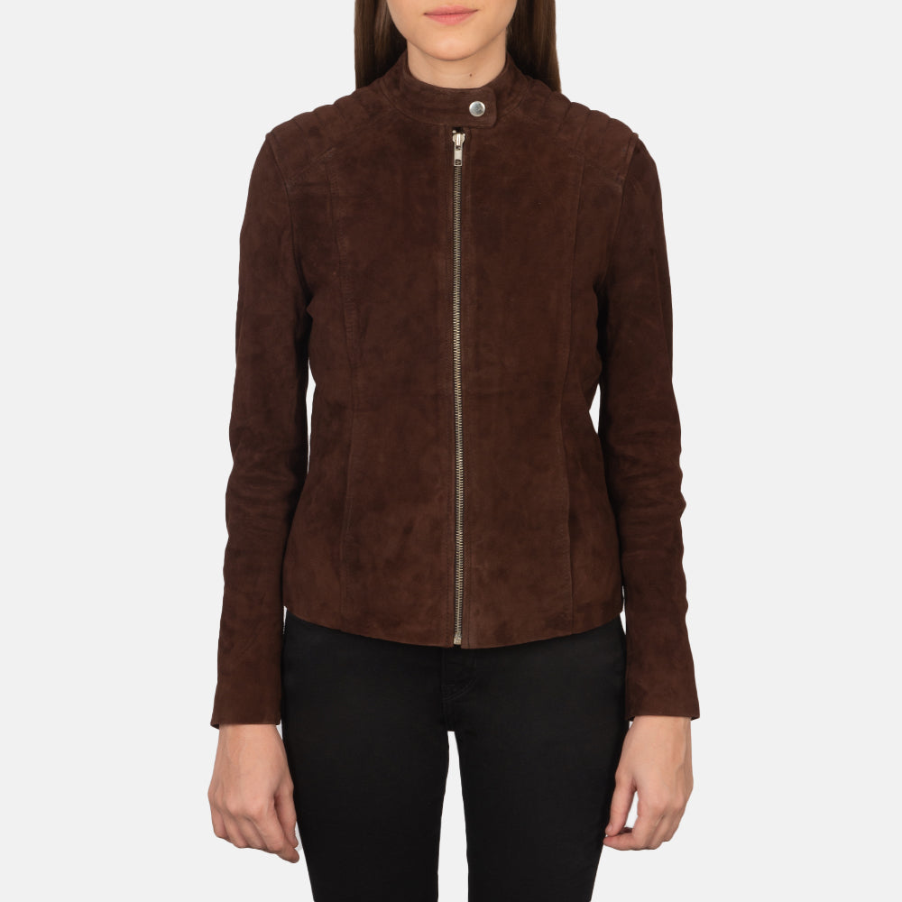 Kelsee Mocha Suede Biker Jacket - Image 4