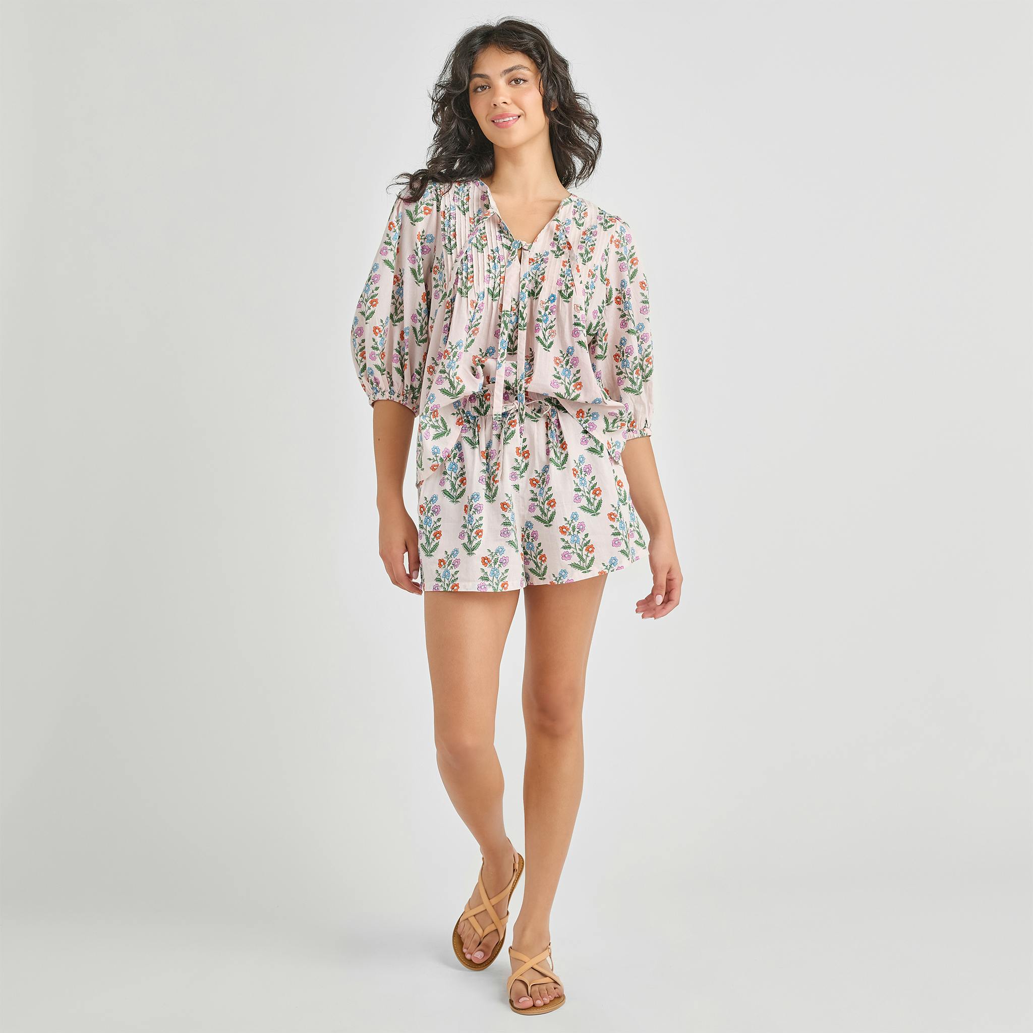 Womens Theodore Short - Pink Dewdrop Block Print - Image 1