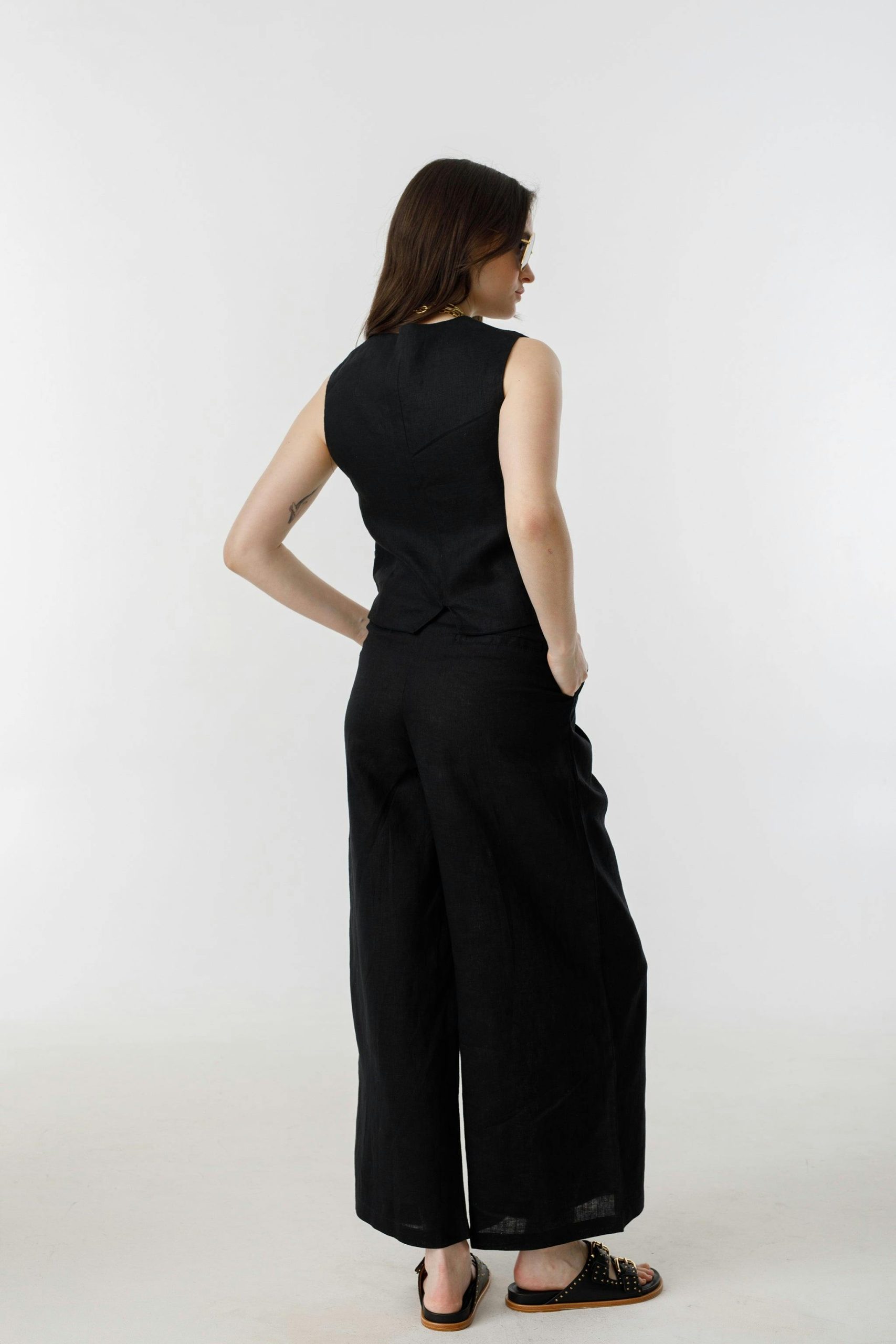 Culotte Linen Pants - Black - Image 13