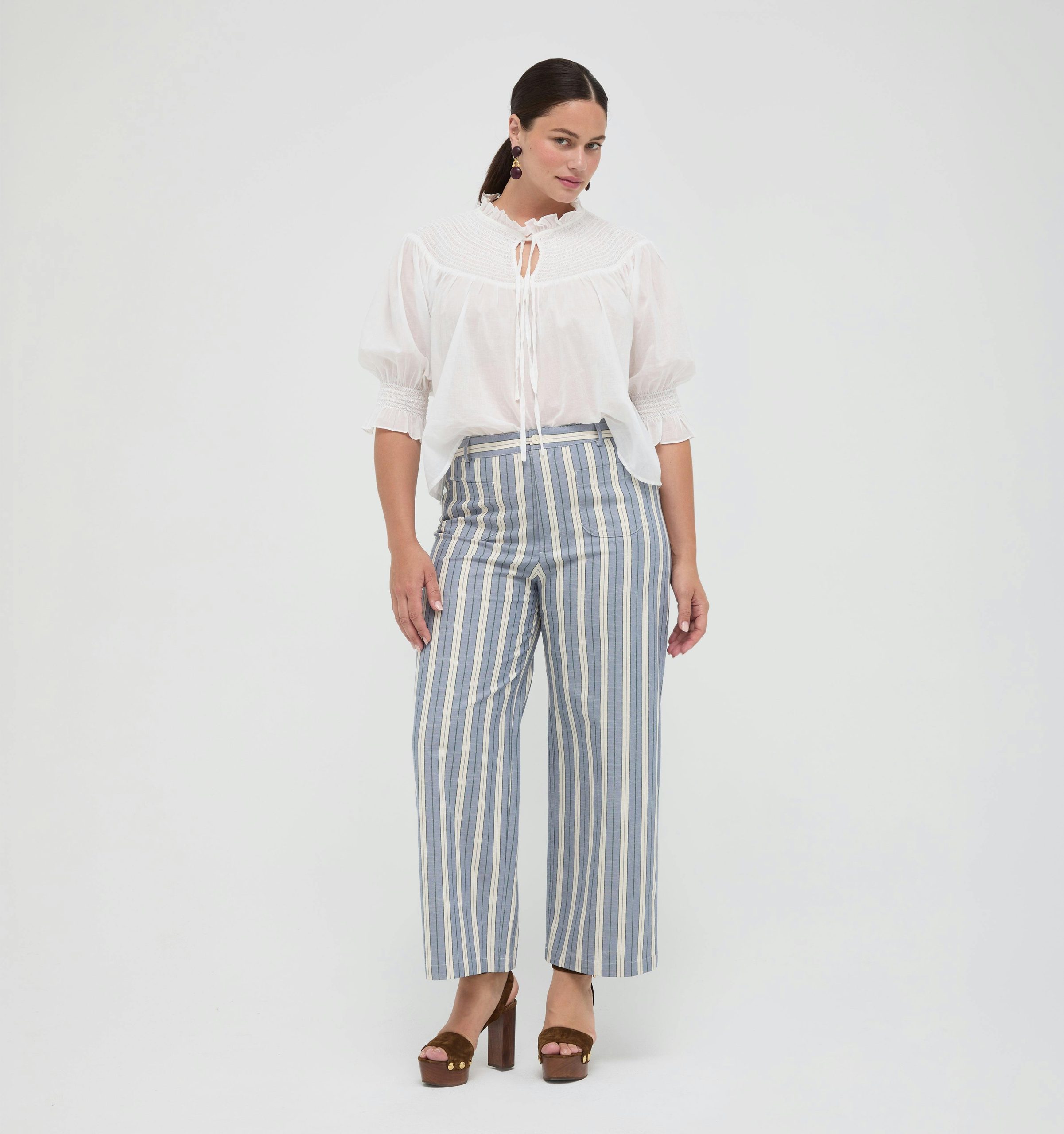 The Mindy Pant -  Coln Ticking Stripe Dusty Blue - Image 2