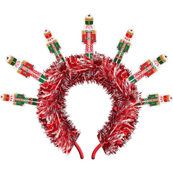 Packed Party Nutcracker Novelty Holiday Headband - Red Tinsel Headband with Mini Nutcrackers for Christmas Parties and Holiday Celebrations, One Size Fits All - Image 1