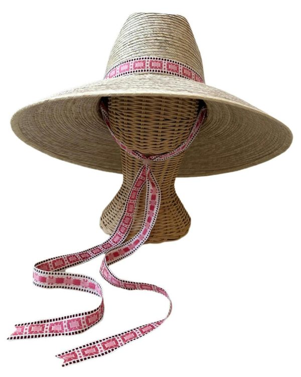 Hollyhock Sun Hat - Vintage Pink Geometric Ribbon - Rose Quartz Toggle - Image 1
