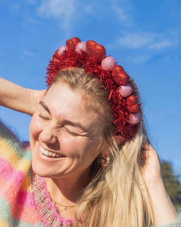 Packed Party Party Heart-y Valentine Novelty Headband - Red Glitter Hearts and Pink Glitter Balls Tinsel Headband for Valentine's Day and Galentine's, One Size - Image 3