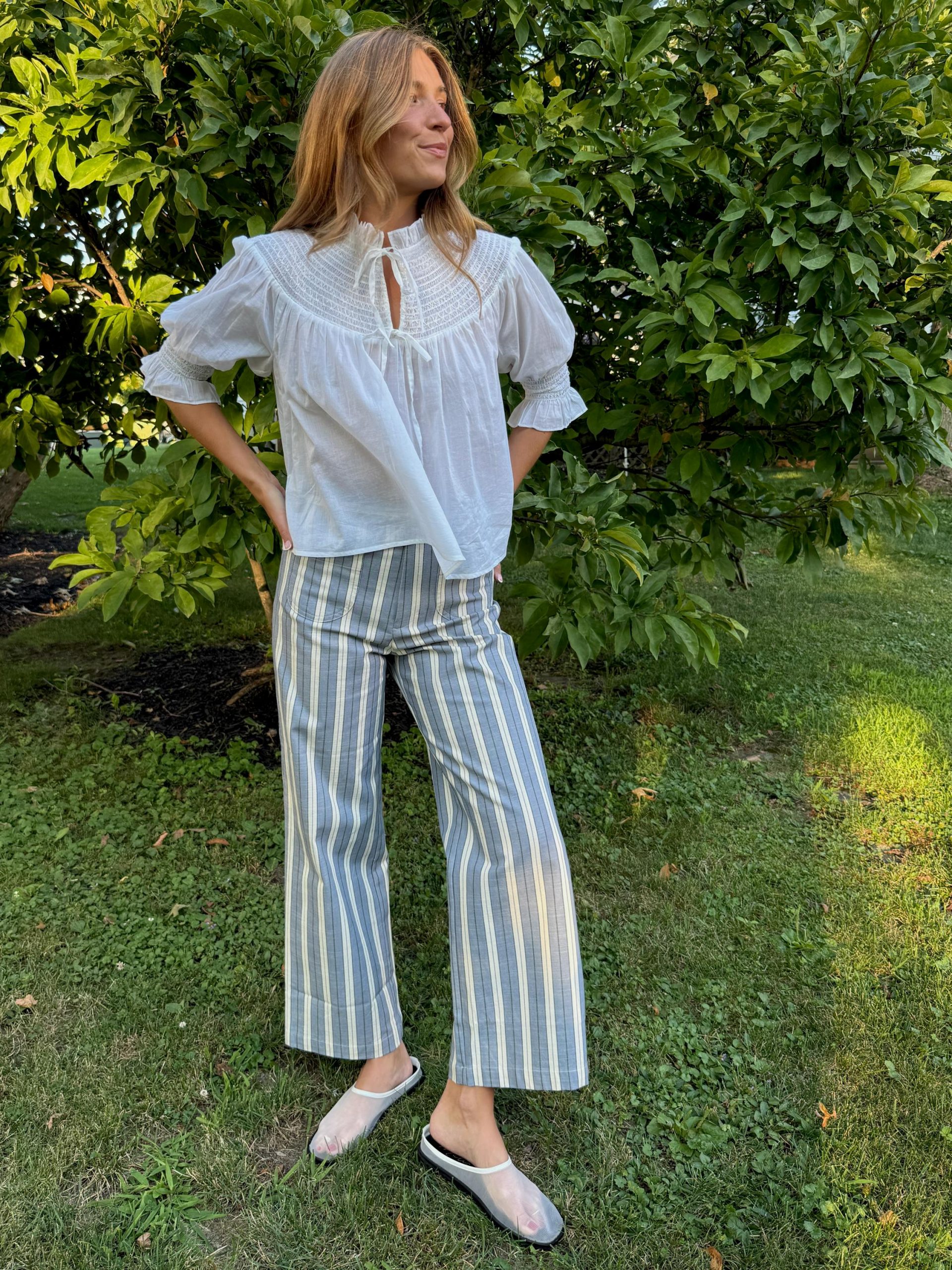 The Mindy Pant -  Coln Ticking Stripe Dusty Blue - Image 6