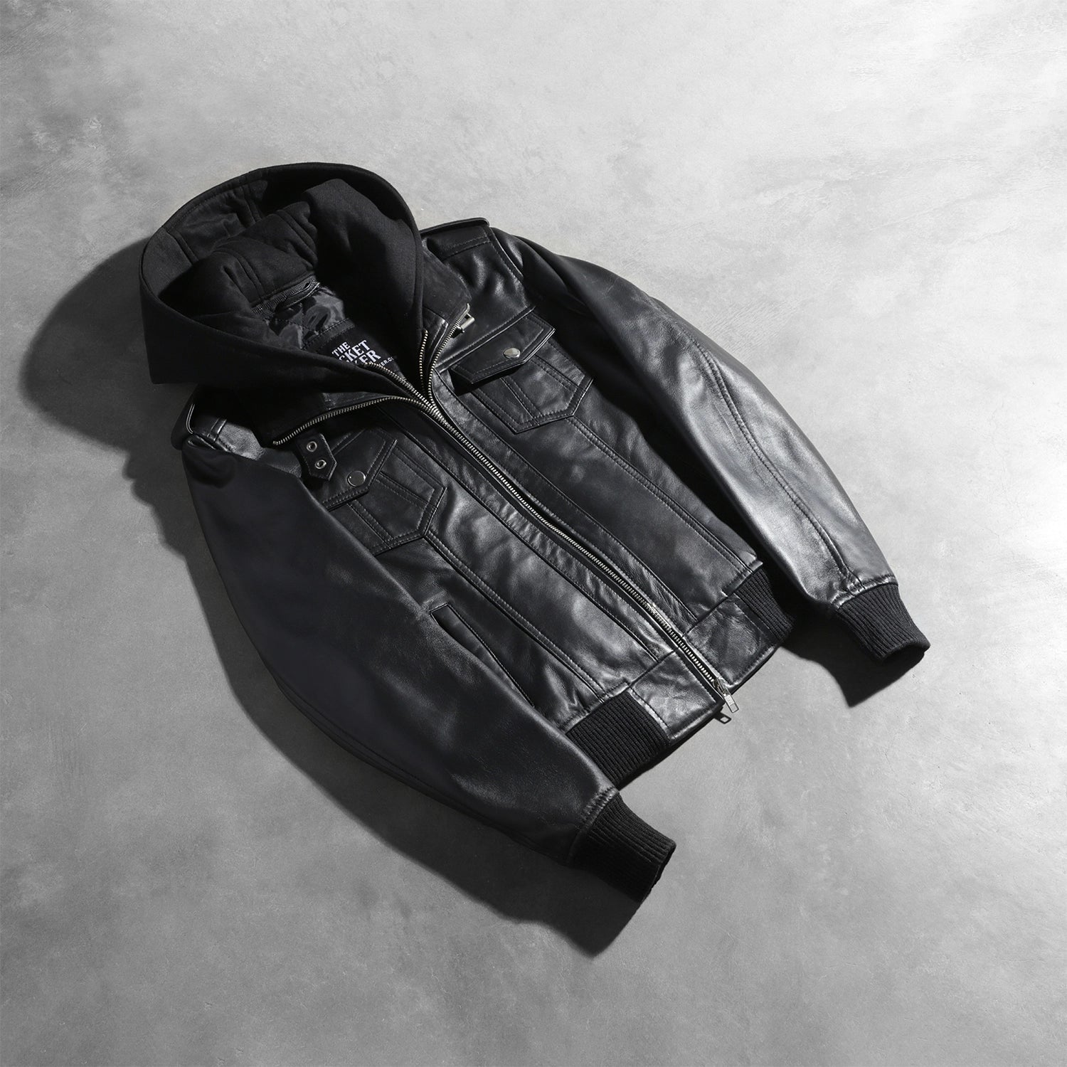 Roslyn Black Hooded Leather Bomber Jacket - Image 7
