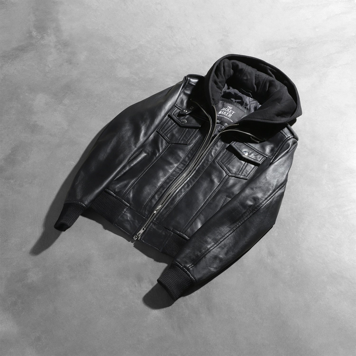 Roslyn Black Hooded Leather Bomber Jacket - Image 8