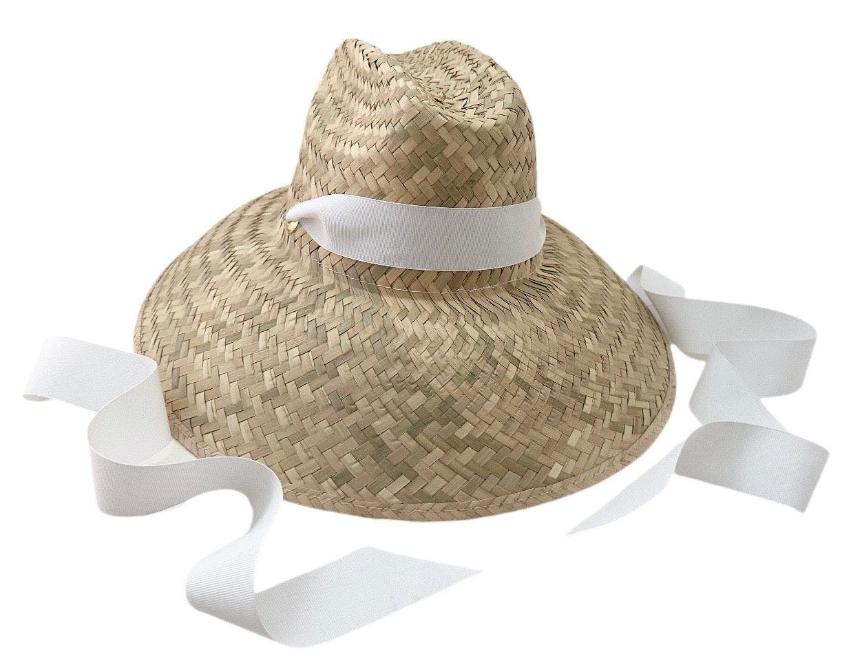 Begonia Sun Hat - Long White Grosgrain Ribbon - Image 2