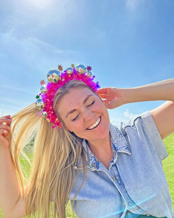Pink Disco Ball Party Novelty Headband - Image 6