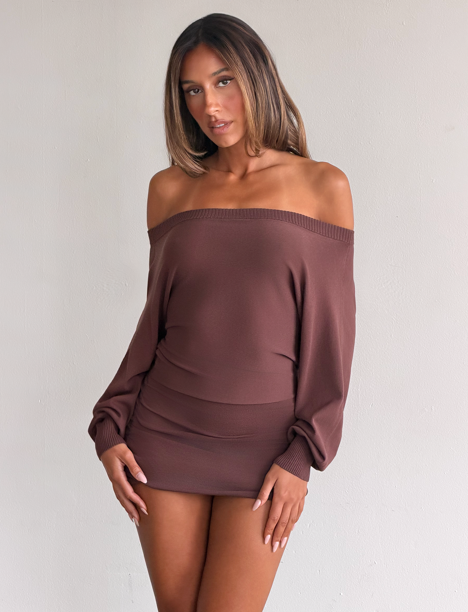 JANINE MINI DRESS - CHOCOLATE - Image 3