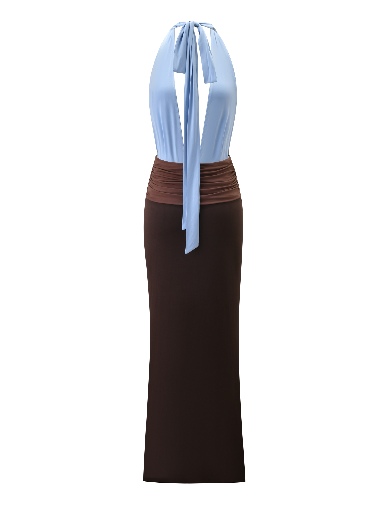 JENNI MAXI PLUNGE DRESS - BLUE/BROWN - Image 8