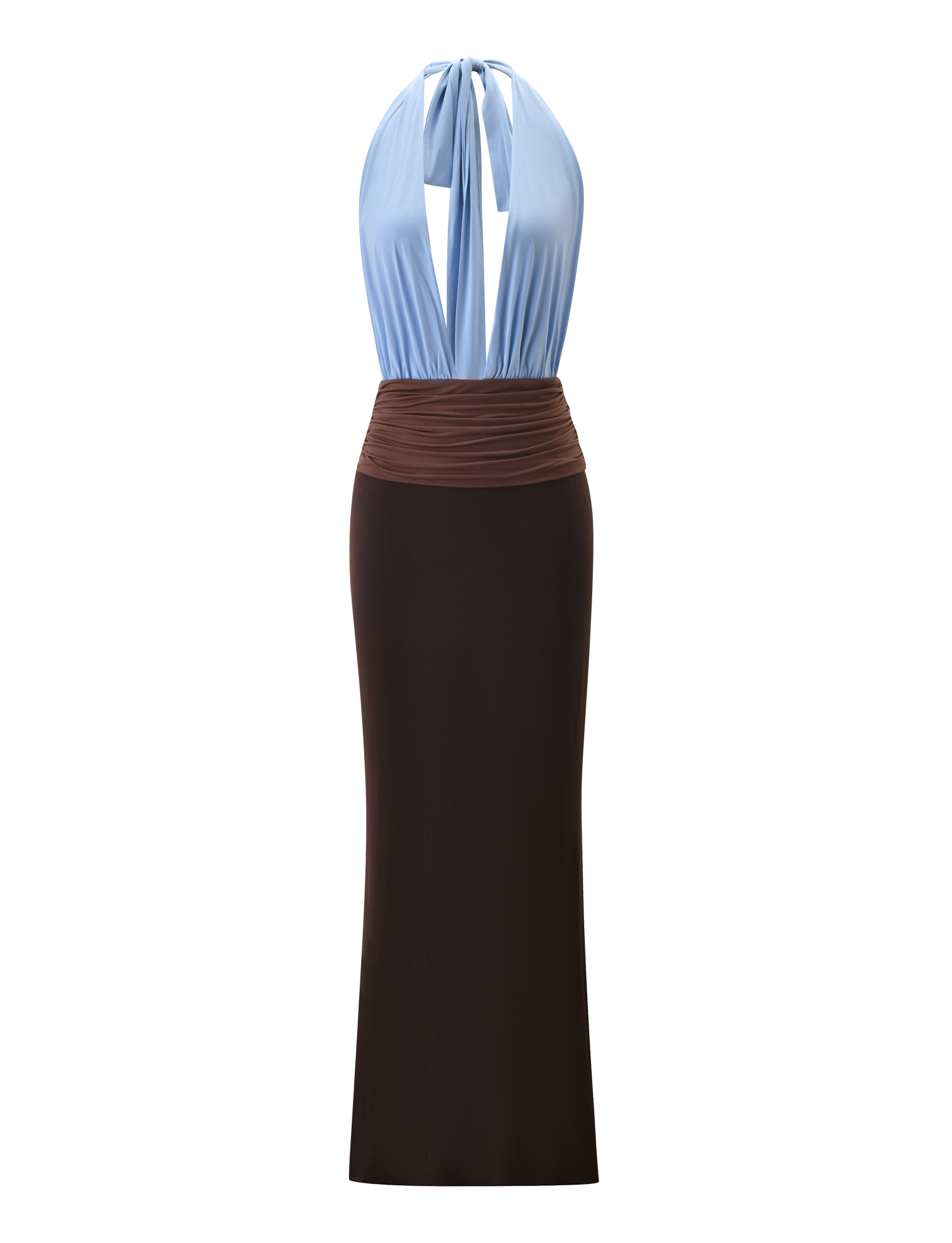 JENNI MAXI PLUNGE DRESS - BLUE/BROWN - Image 7