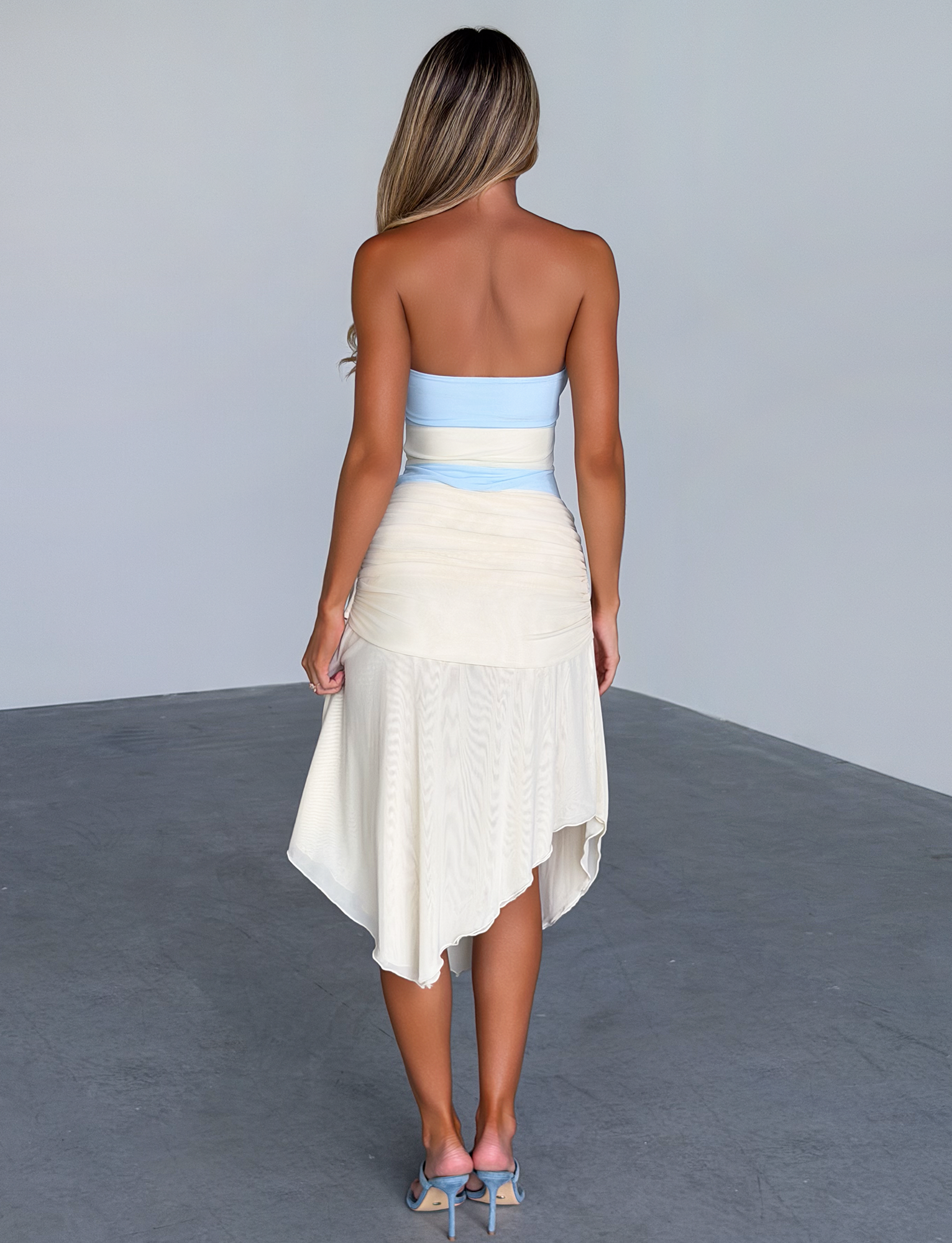 TWYLA MIDI DRESS - CREAM AND BLUE - Image 5