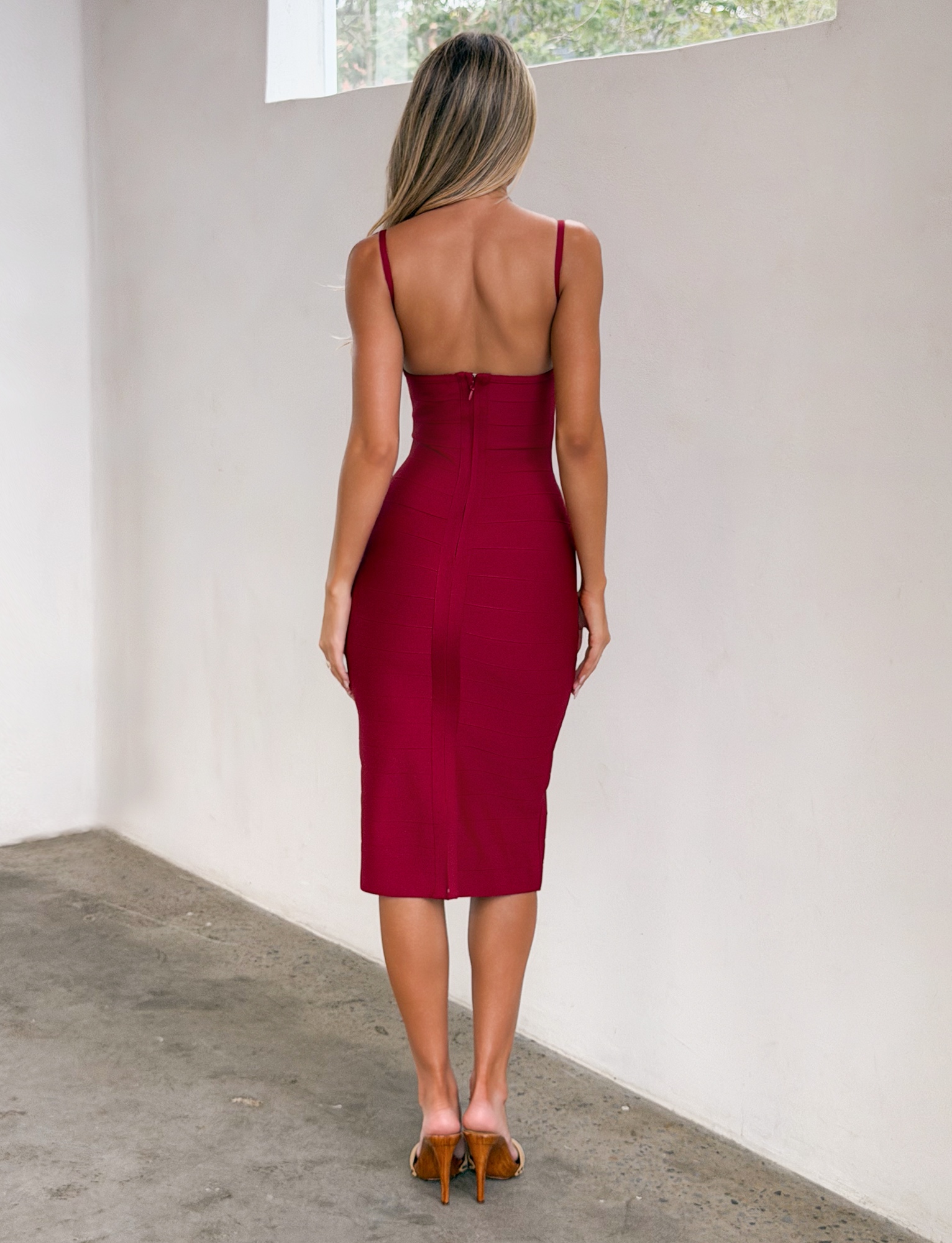 MIDORI MIDI BANDAGE DRESS - CHERRY - Image 5